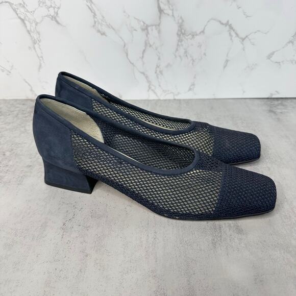 Paloma Fish Net Pumps WMNS US 8 Blue Square Toe Woven/Leather Dress Heels Italy - Picture 1 of 7